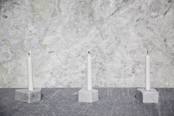 Hand Crafted Statuary Marble Stone Candle Holder Set